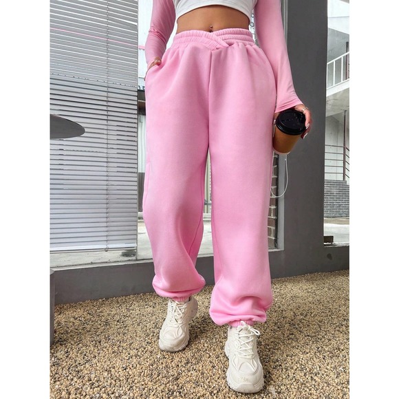 🌟 Solid Slant Pocket Sweatpants high waist - Picture 7 of 12